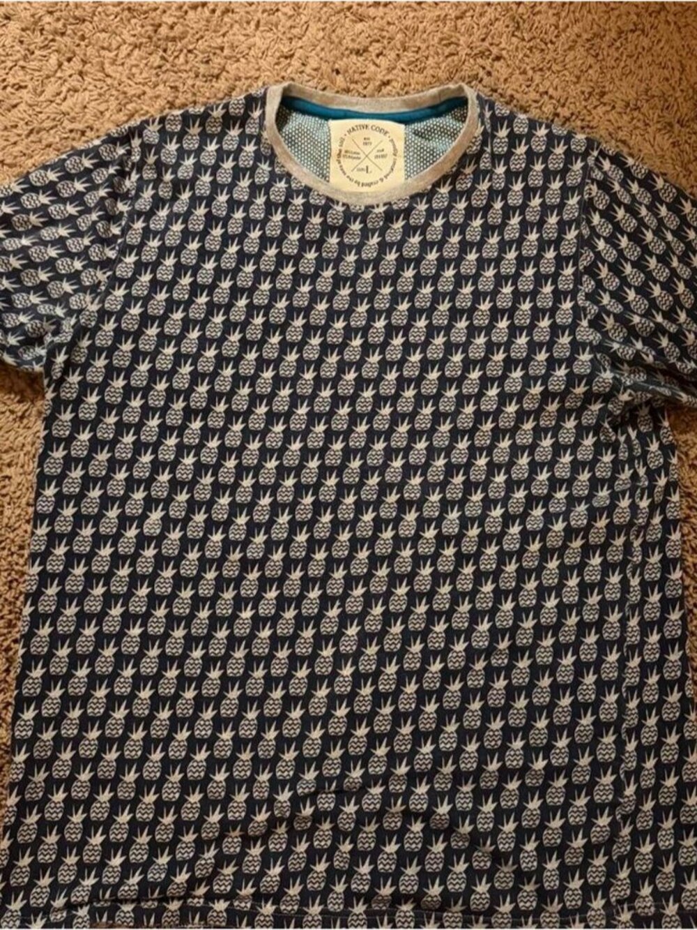 Native Code Blue & Gray Pineapple Tee, Size L